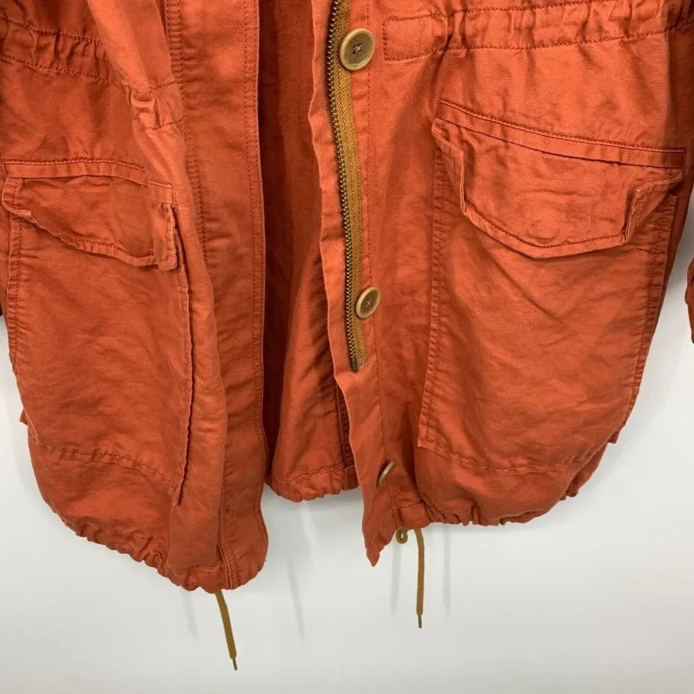 LOFT Anorak Jacket Utility Orange Hood Full Zip Button Linen Blend - Picture 5 of 10